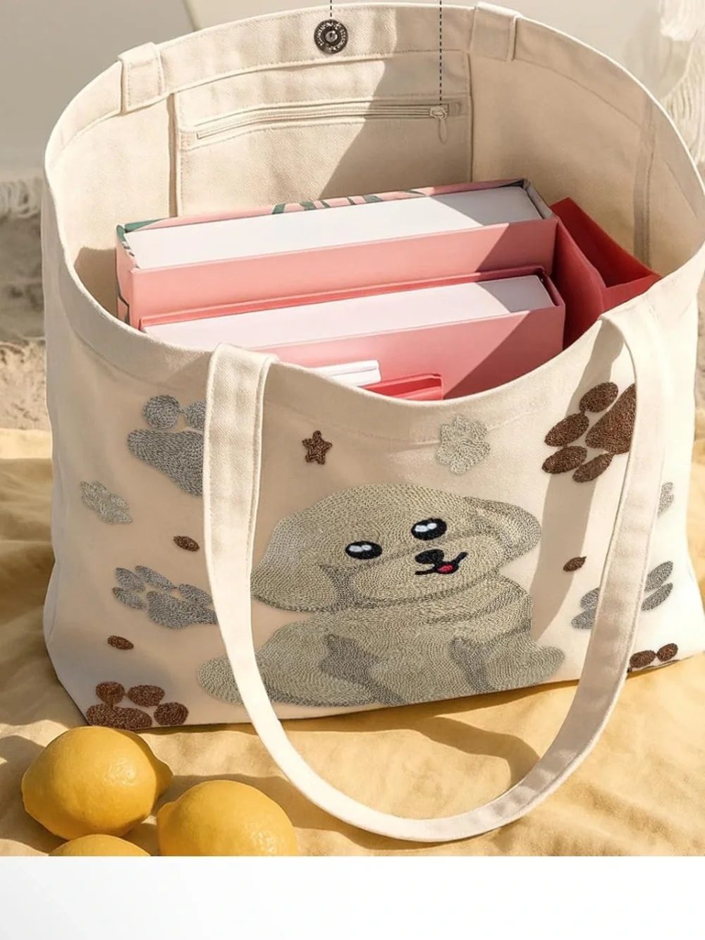 Dog  canvas cotton Hand embroidered tote NIP animal tote